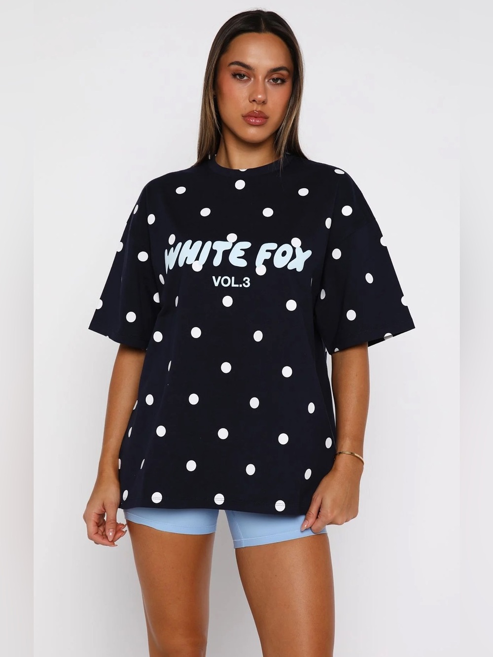 White Fox Offstage Printed Oversized Tee Polka Dot xxs/xs NWOT